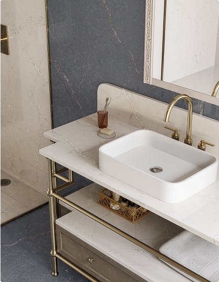 Flooring, cladding, sinks and/or shower trays