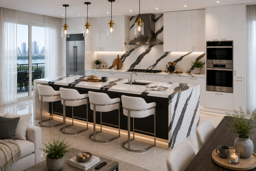 Cambria black white stone kitcehncounter
