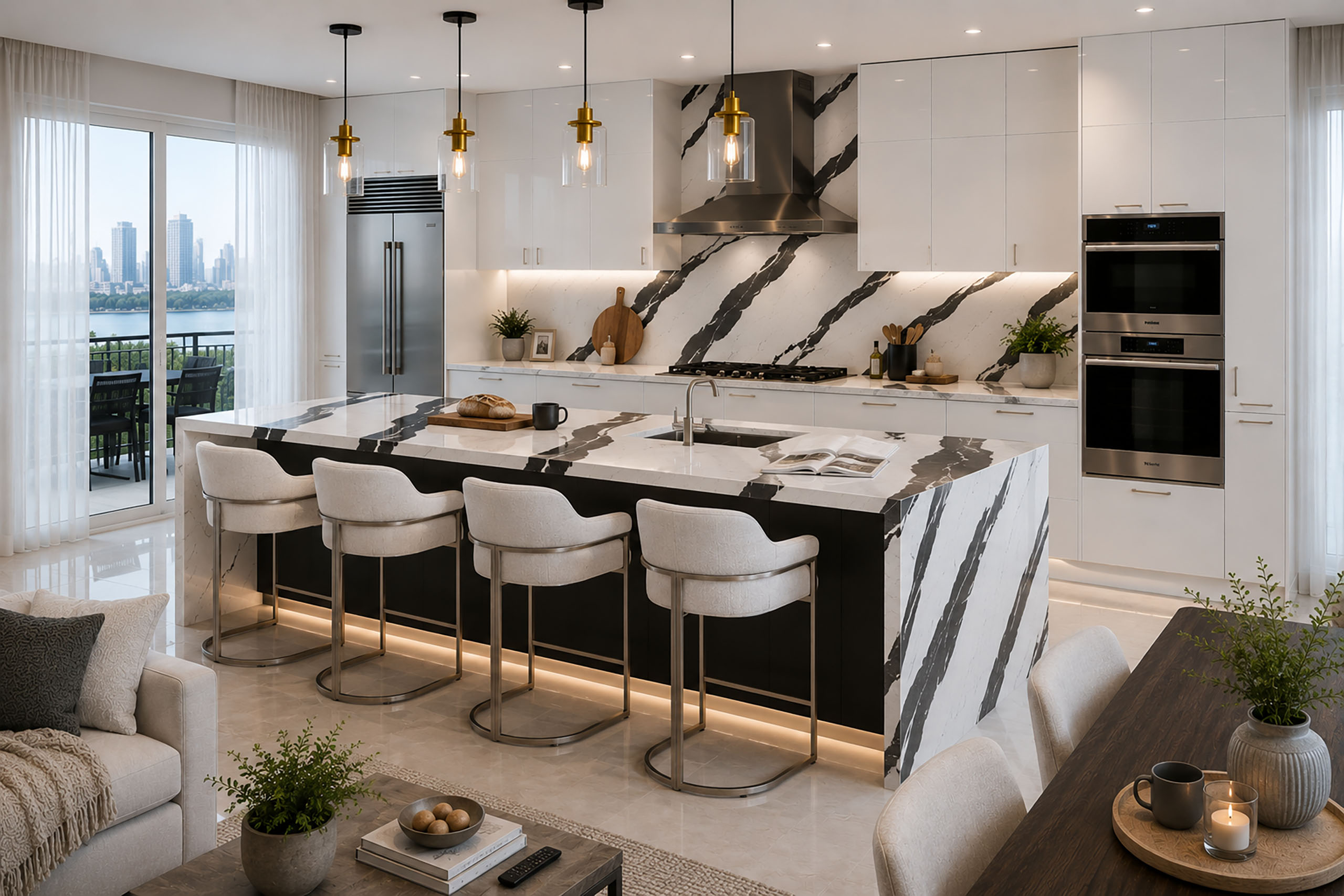 Cambria black white stone kitcehncounter