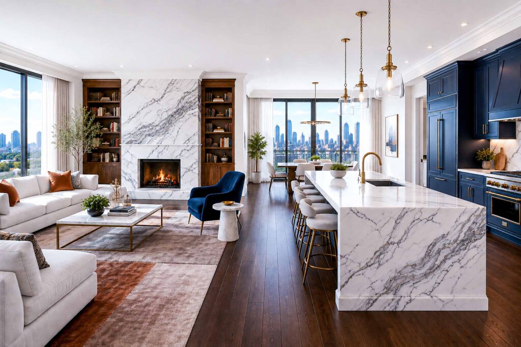 Condo kitcehn fireplace