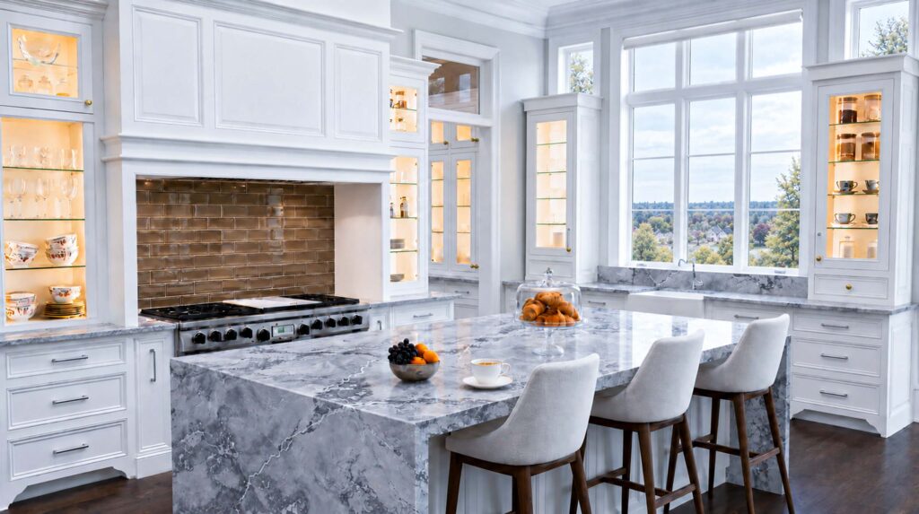 Granite stone in white kitchen