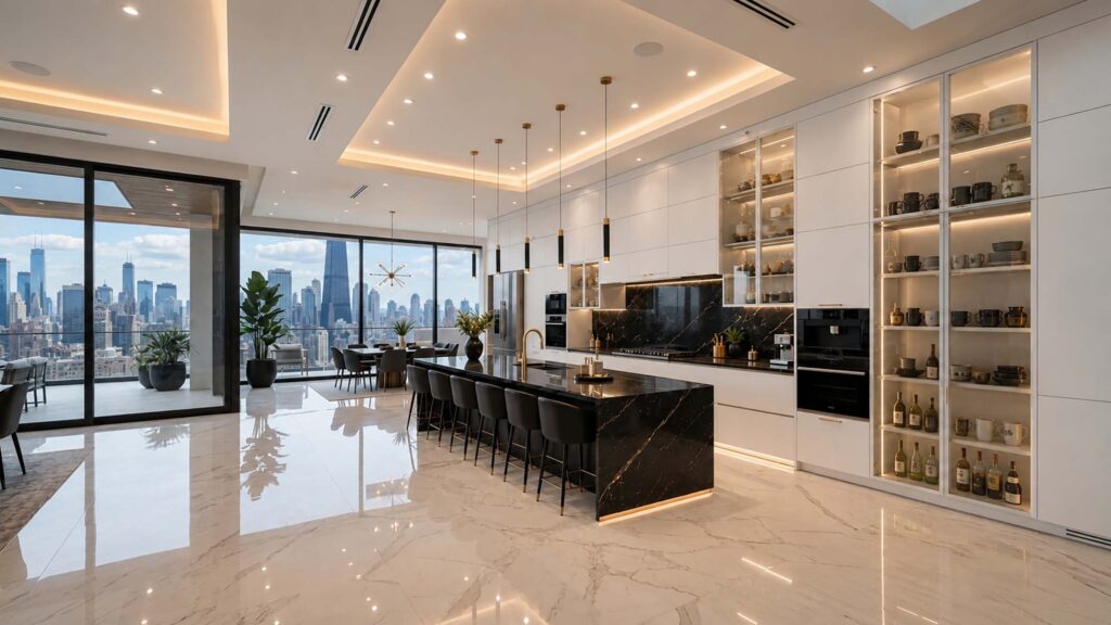 Kitchen white floor island chicago lq