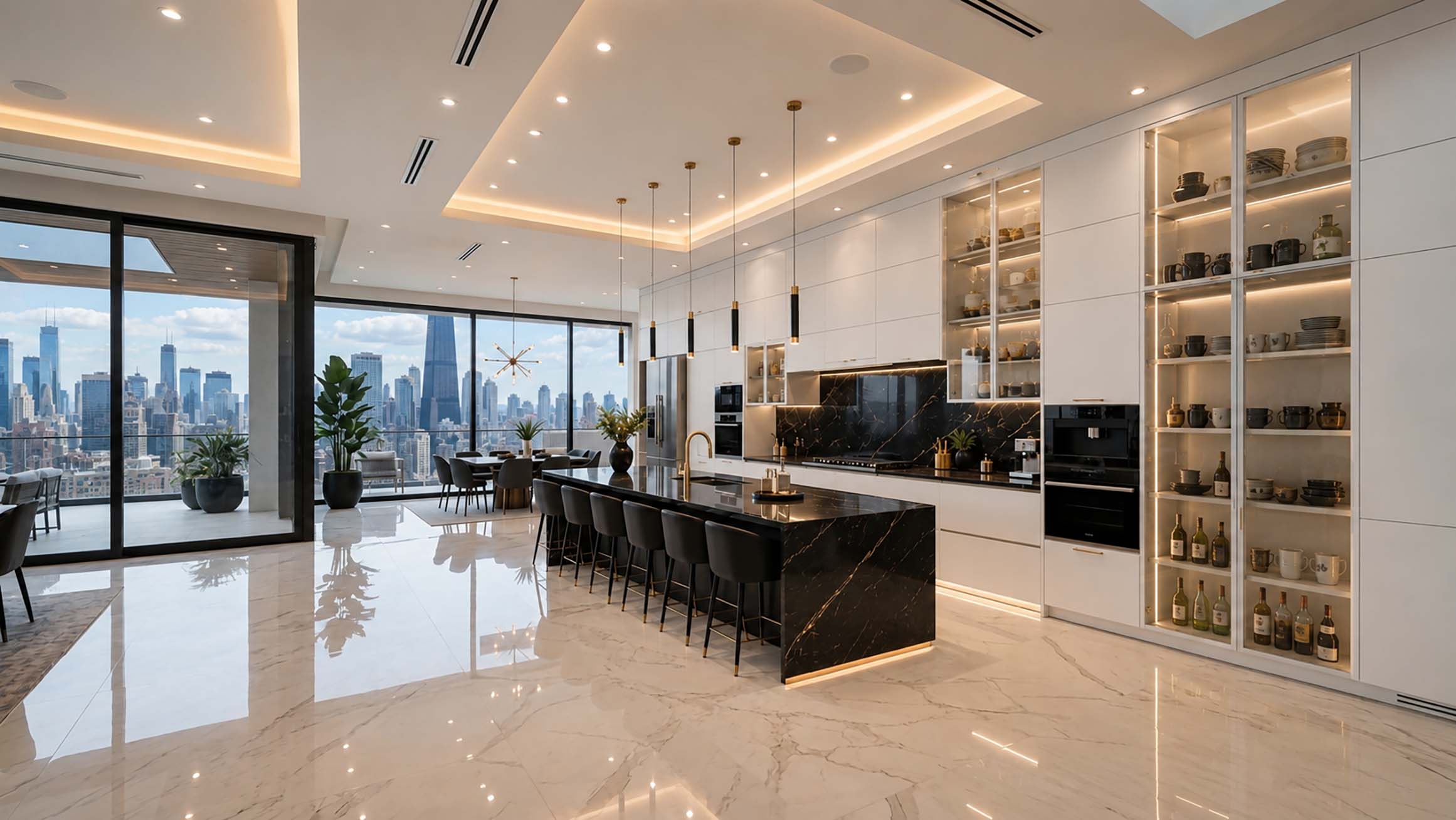 Kitchen white floor island chicago lq