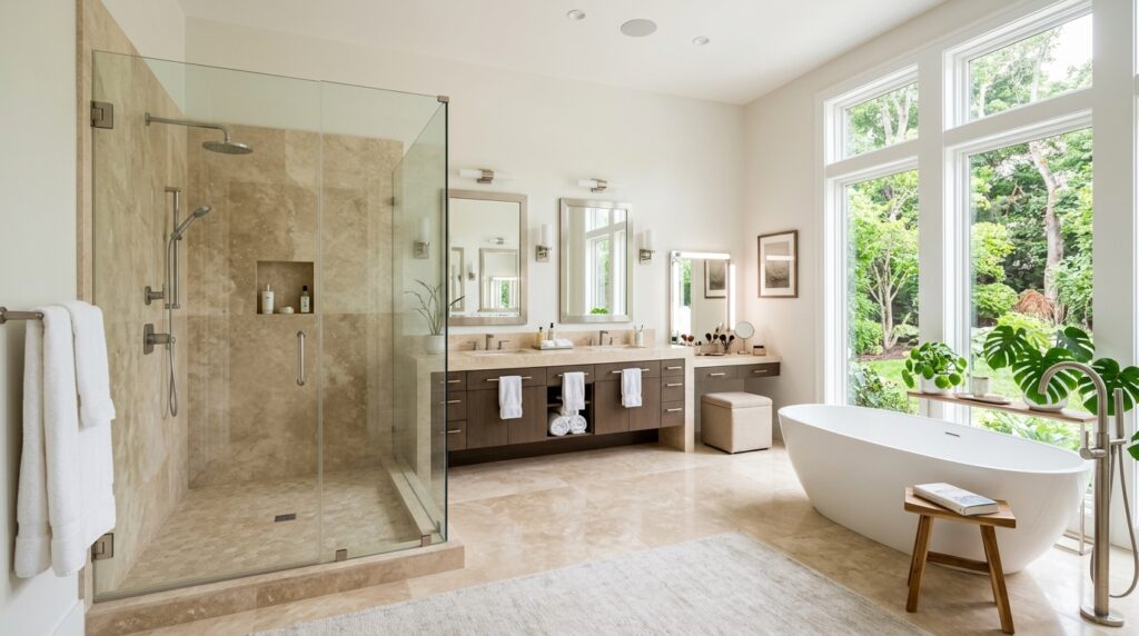 Master bathroom with shower tub
