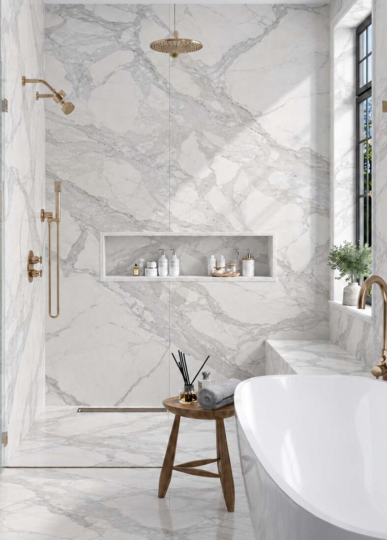 Cropped shower walls floors
