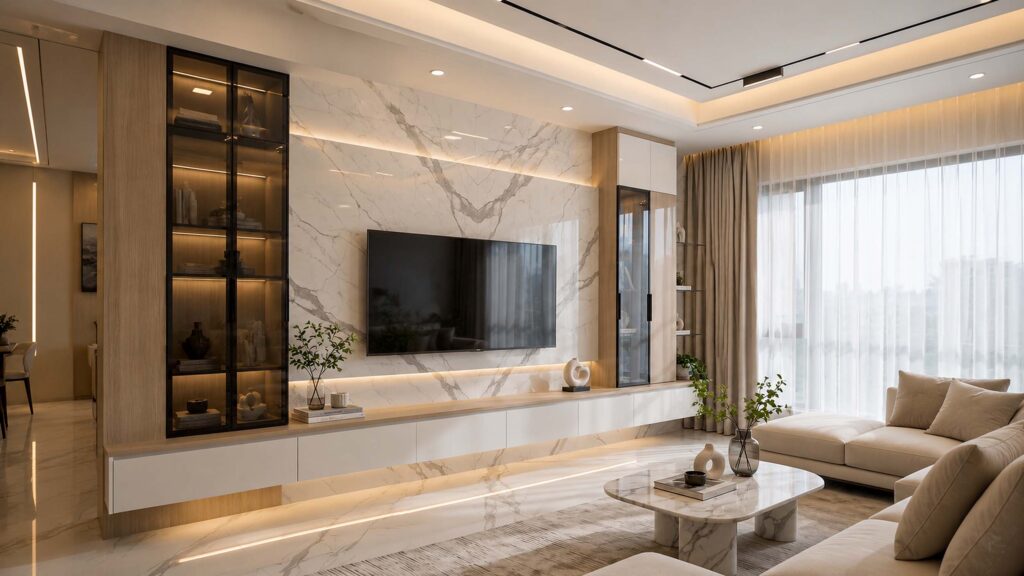Marble tv wall living room